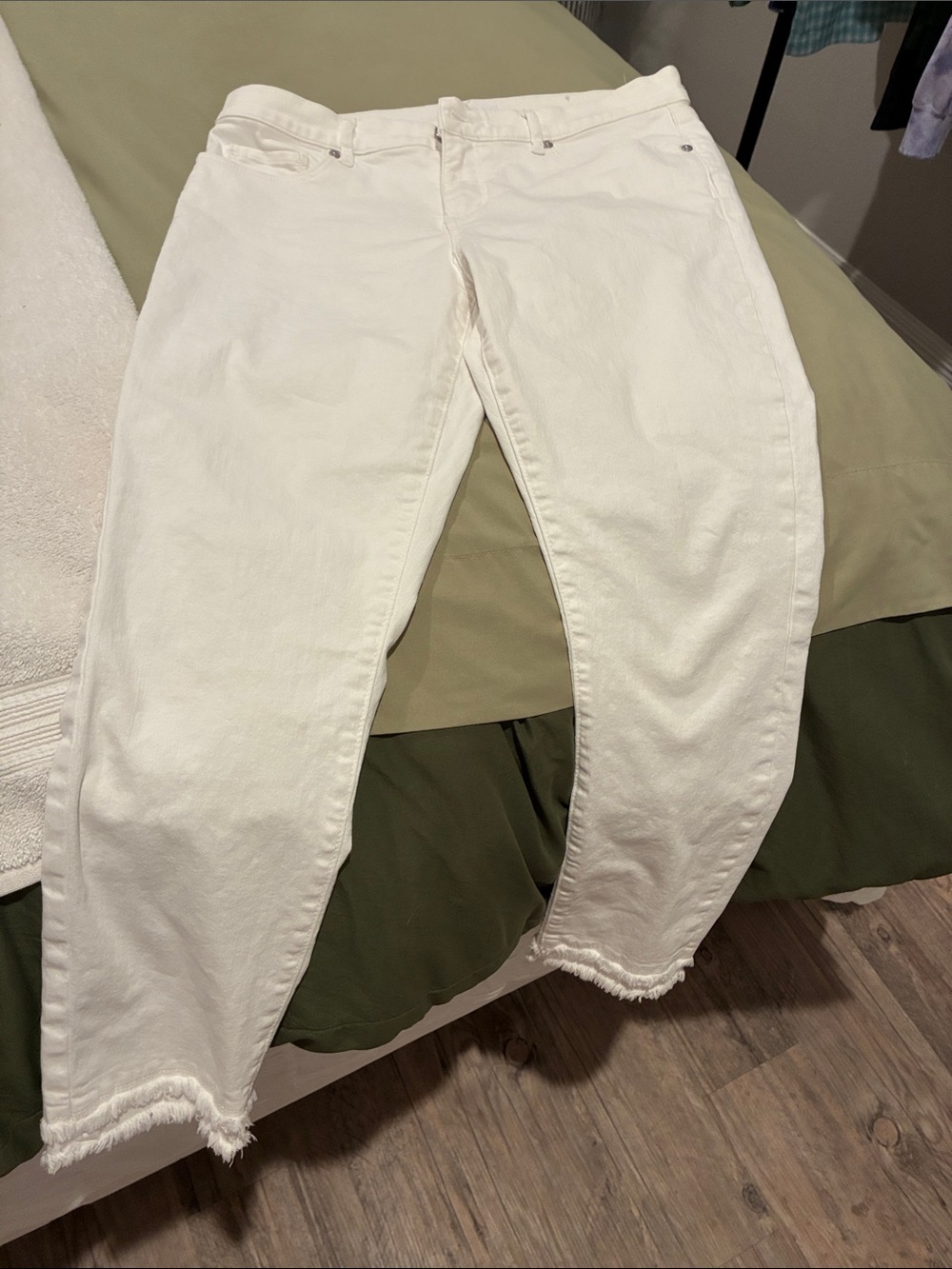 LOFT White Ankle Crop Jeans with Frayed Hem
